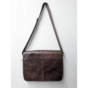 BOCONI Leather Messenger Bag Laptop Luxury Slim Brown Crossbody Shoulder Strap